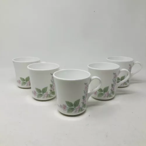 Set of 5 Corning Corelle Veranda Coffee Mugs Cups - Pink Flowers Green Leaves