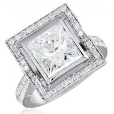 18k White Gold Princess Cut GIA Diamond 4.00 Total Carat Engagement Ring