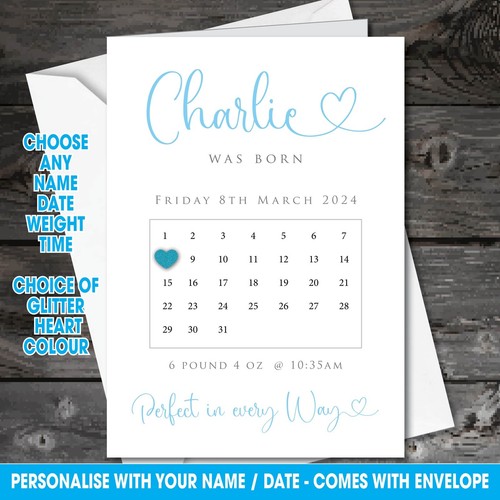 Personalised GLITTER HEART Baby Born Birth Christening CARD boy / girl 238 - Picture 8 of 9