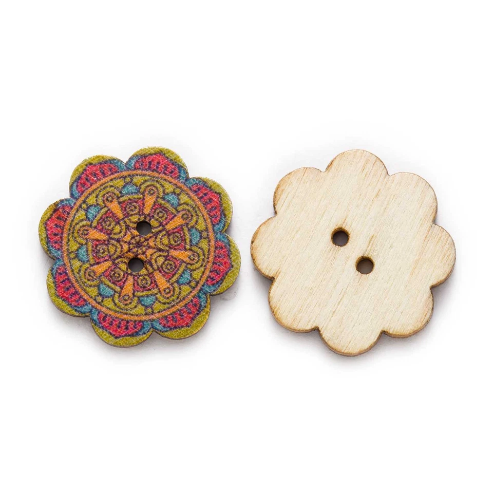 50pcs Painted Flower Wood Buttons for Handwork Sewing Scrapbook Clothing Crafts - Image 2 of 3