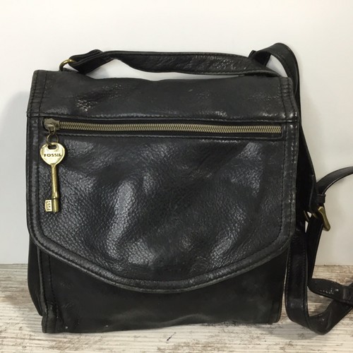 Vintage FOSSIL 75082 Black Leather Crossbody Shoulder Bag Purse - 第 1/11 張圖片
