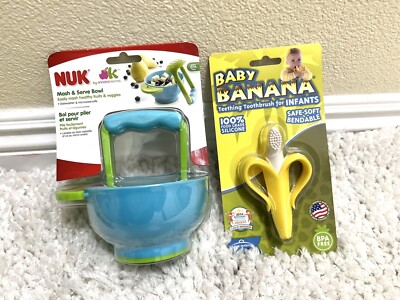 Baby Banana Yellow Banana Infant Toothbrush and Nuk Mash Serve Bowl BRAND NEW