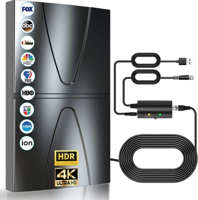 All-in-One Amplified HDTV Antenna with 1600 Miles Range and Thick Coax Cable