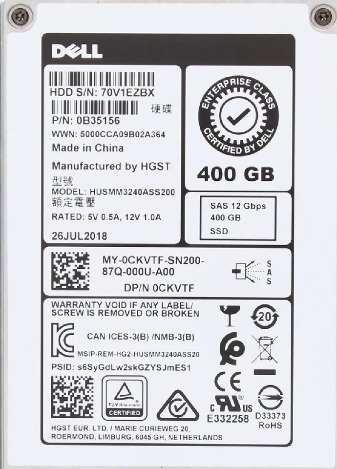 NEW DELL/Hitachi 400GB 3.5" SAS 12G PowerEdge 14G 15G R240 R350 R450 Server SSD - Image 2 of 4