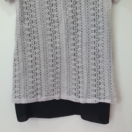 Caroline Morgan Womens Top Black Crepe White Lace Short Sleeve High Low Size 10 - Picture 15 of 24