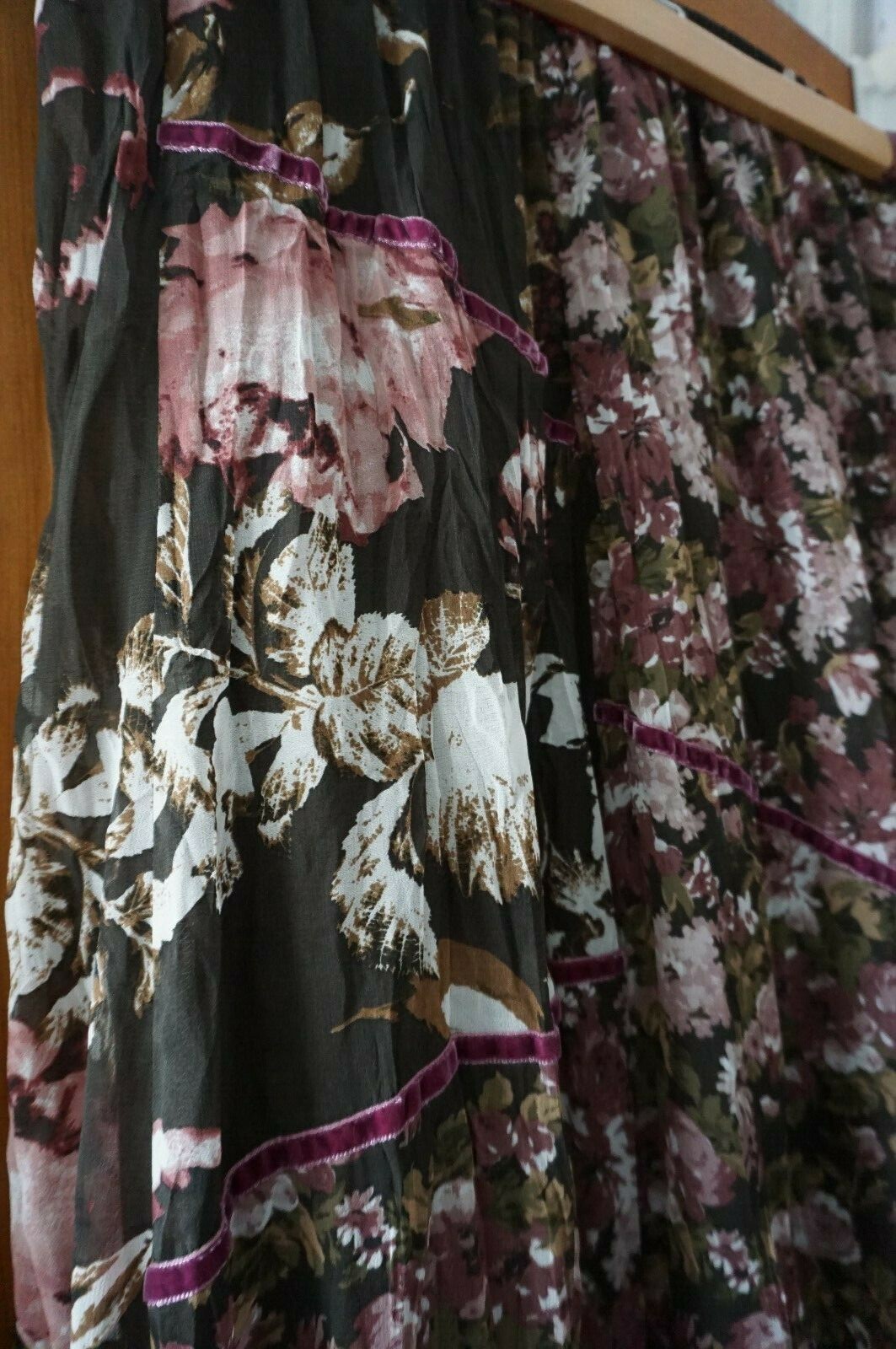 Khaki floral pink velvet trim crinkle ethnic hippie boho gypsy festival skirt 16 image 6
