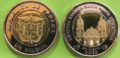 Panama coins new issue 1 balboa 2018-2019 year Basílica Santa María