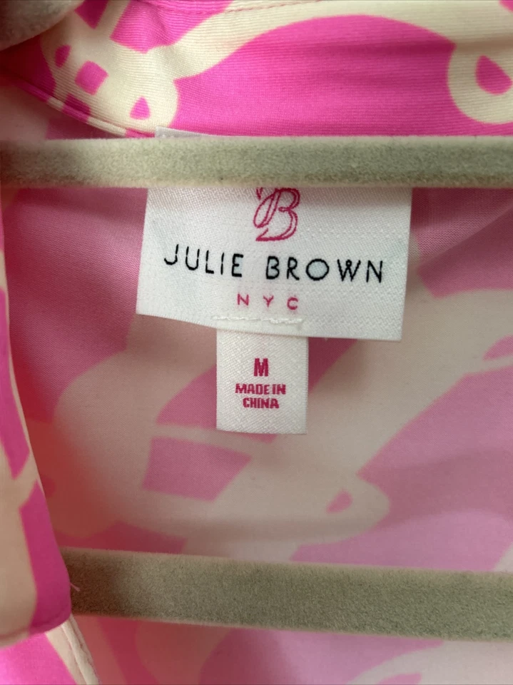 Vestido Julie Marrón Envolvente Mameluco Talla M Rosa Caliente Crema, Corbatas, 3/4 Mangas Foto 2 de 4