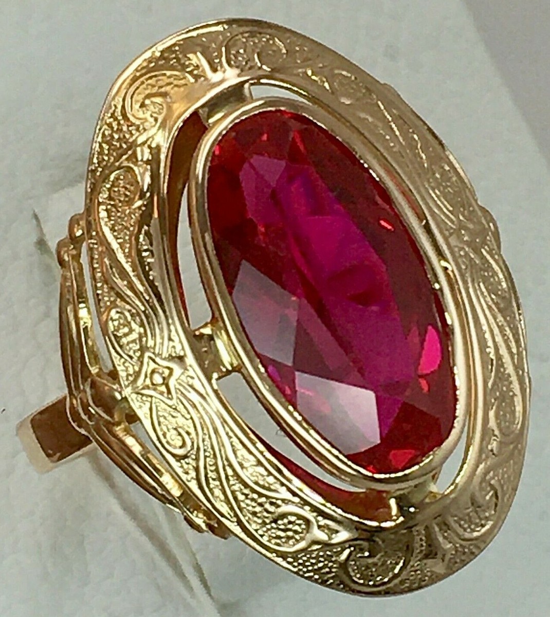 USSR Vintage Original Rose Gold Ruby made) Ring 583 14K - Main Image