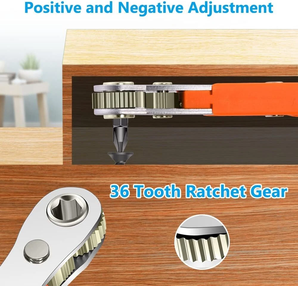 2X Ratcheting Right Angle Screwdriver Hex Drive 90 Degree Offset+10pc Bits Set!