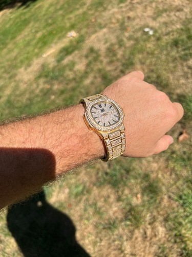 Echte Herrenuhr Fully Iced Gold Over Edelstahl Büste Down Out 41mm Hip Hop - Bild 10 von 12