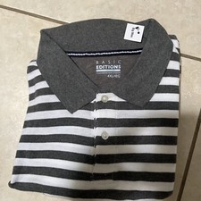 Basic Editions Men's 4XL Gray Short Sleeve Button Up Striped Shirt New