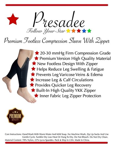 🔴 Presadee Premium Footless 20-30 mmHg Firm Compression Leg Calf Zipper Sleeves - Picture 10 of 20