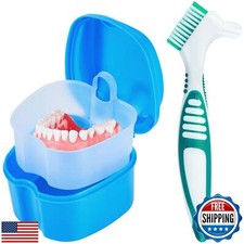KISEER Light Blue Denture Bath Case Cup Box Holder Storage Container with Den