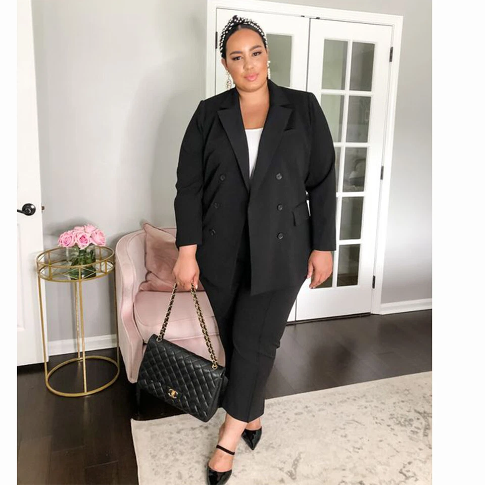 Женские черные костюмы большого размера для официальных приемов дам офисная рабочая одежда комплекты из 2 предметов - Изображение 3 из 4