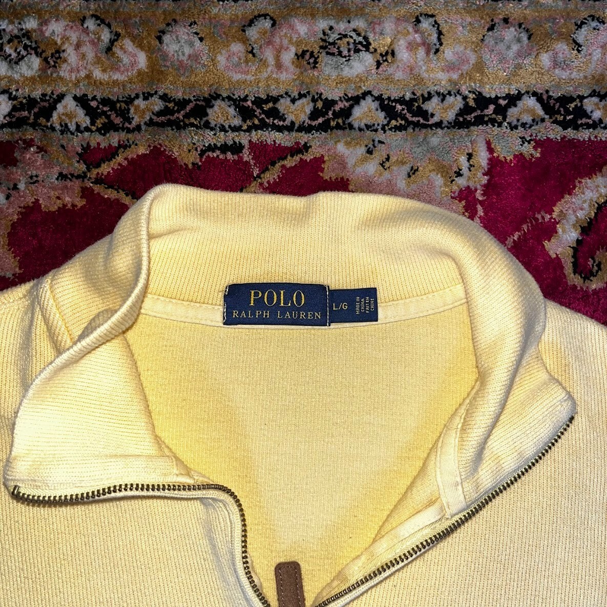 RALPH LAUREN POLO maglione adulto L giallo blu pony outdoor felpa colletto zip