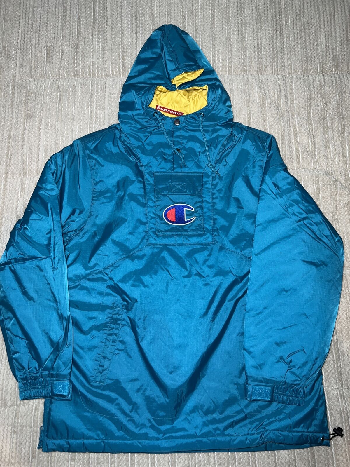 SS/18 SUPREME x CHAMPION PULLOVER PARKA JACKET TEAL SIZE MEDIUM