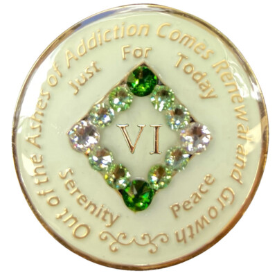 NA Medallion Glow in Dark w Transition Green Bling Crystals (N04) (Years 1-45)