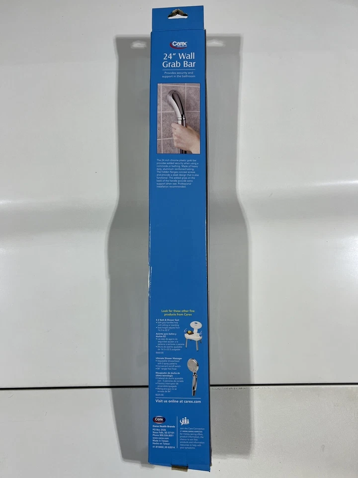 Barra de agarre de pared de seguridad para baño Carex plateada 24" Foto 2 de 2