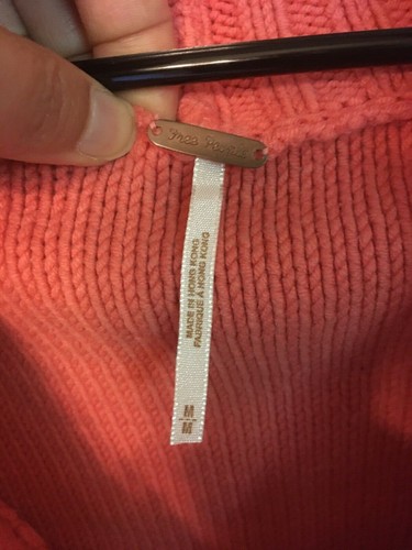 FREE PEOPLE MEDIUM CORAL CROPPED SWEATER PINK ORANGE SALMON SHORT SLEEVE - Picture 4 of 8