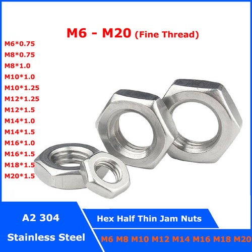Fine Thread Hex Half Thin Jam Nuts A2 304 Stainless Steel M6,8,10,12,14