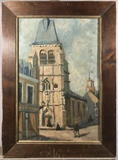 Oil On Panel 1921 View Of The Church Of Sens Yonne Burgundy-Franche-Comté