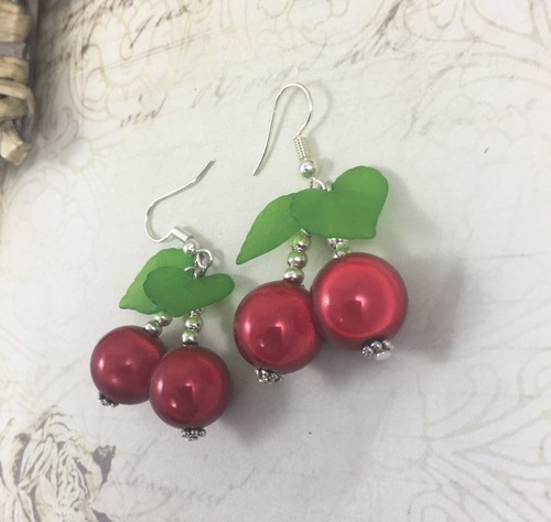 Pendientes Cerezas Cereza Cuentas Rojo Verde Gótico Rockabilly Tatuaje Punk Grunge - Imagen 6 de 7
