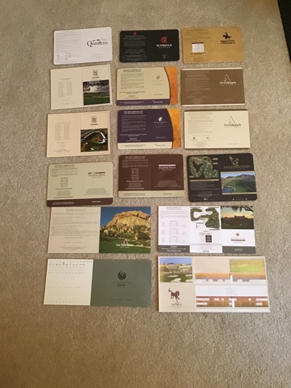 ARIZONA`GOLF SCORECARDS -20- TROON-GRAYHAWK-TPC-QUINTERO-SUNRIDGE-TALKING STICK