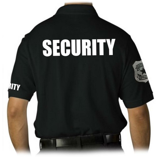 NEW MEN'S EMBROIDERY PATCH SECURITY GUARD UNIFORM BLACK POLO SHIRT ALL SIZE - Picture 2 of 3
