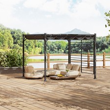 Outdoor Grey Pergola Retractable Canopy Fence Patio Backyard Home Improvement
