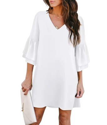 MEDIUM BELONGSCI Women's 2025 Summer Dress Sweet & Cute V-Neck Bell Sleeve Shift