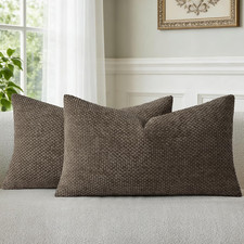 Dark Brown Chenille Throw Pillow Covers 12x20 Inch Pack of 2 Modern Decorative T