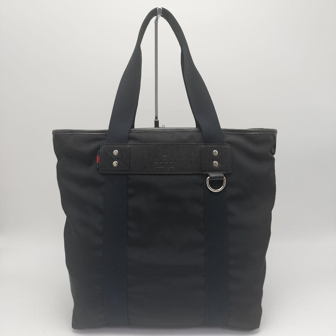 GUCCI Tote Bag Black Nylon Leather Web Authentic Excellent Condition thumbnail 3