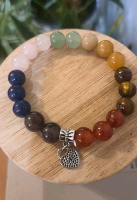 7 chakra natural stone bracelet With Heart Charm 10mm