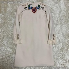 Gucci 453018 Floral Embroidery Dress Ivory Size 36 Pearl Logo G Women