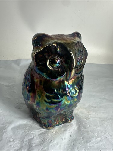 Amethyst Carnival Glass Large Hollow Owl Figurine 7 1/2” Tall - Picture 2 of 8