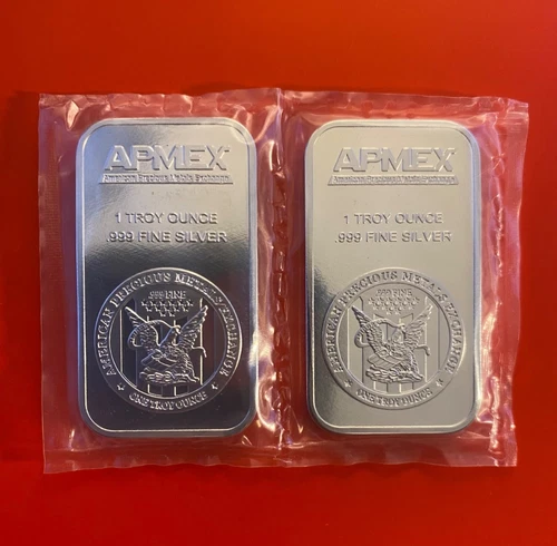 2 Apmex Commercial Bar 1 Troy oz.999 Silver. Sealed bullion bar for collecting