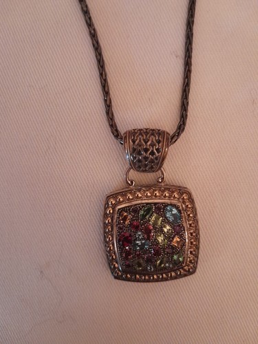 Balissima by EFFY® Multistone Square Pendant in Sterling Silver and 18k Gold