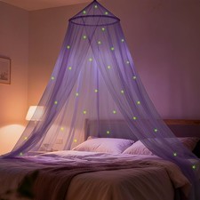 Purple Bed Canopy for Girls with Glowing Stars - Princess