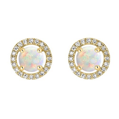 14K runde Opal Halo Ohrstecker - Gelbgold Opal Ohrstecker - Gold Opal Ohrringe