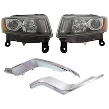 Headlight Kit For 2014-2016 Jeep Grand Cherokee Lh Rh Black Trim W Bumper Trims