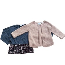 3YR Zara Toddler Girls Bundle Tan Chunky Knit Cardigan and Floral Peplum Top Set