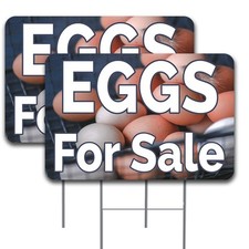 EGGS FOR SALE 2 Pack 16x24 Inch Double Sided Yard Sign Made in the USA 16" x 2