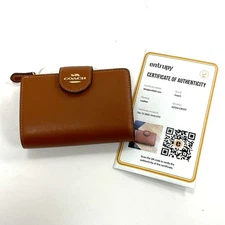 Authentic Coach Brown Leather Medium Corner Zip Wallet