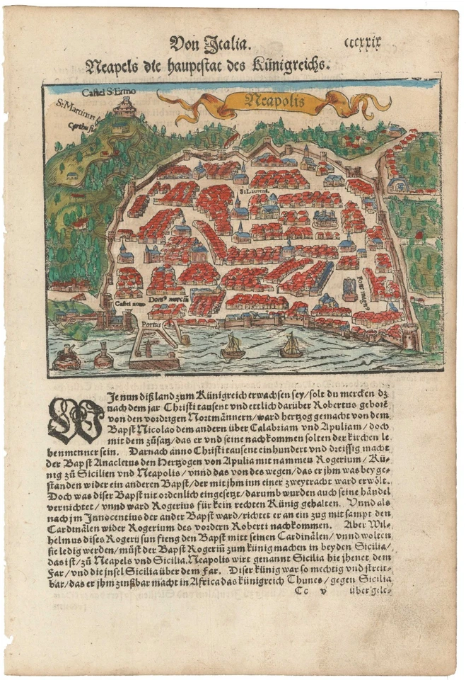 1567 Sebastian Munster Hand-Colored Maps of Sicily, Sardinia w/ Naples, Cagliari - Image 4 of 4