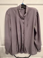 Vintage 90s Yves St Clair Blouse Secretary Gray Polyester Size 10 Pleated Front