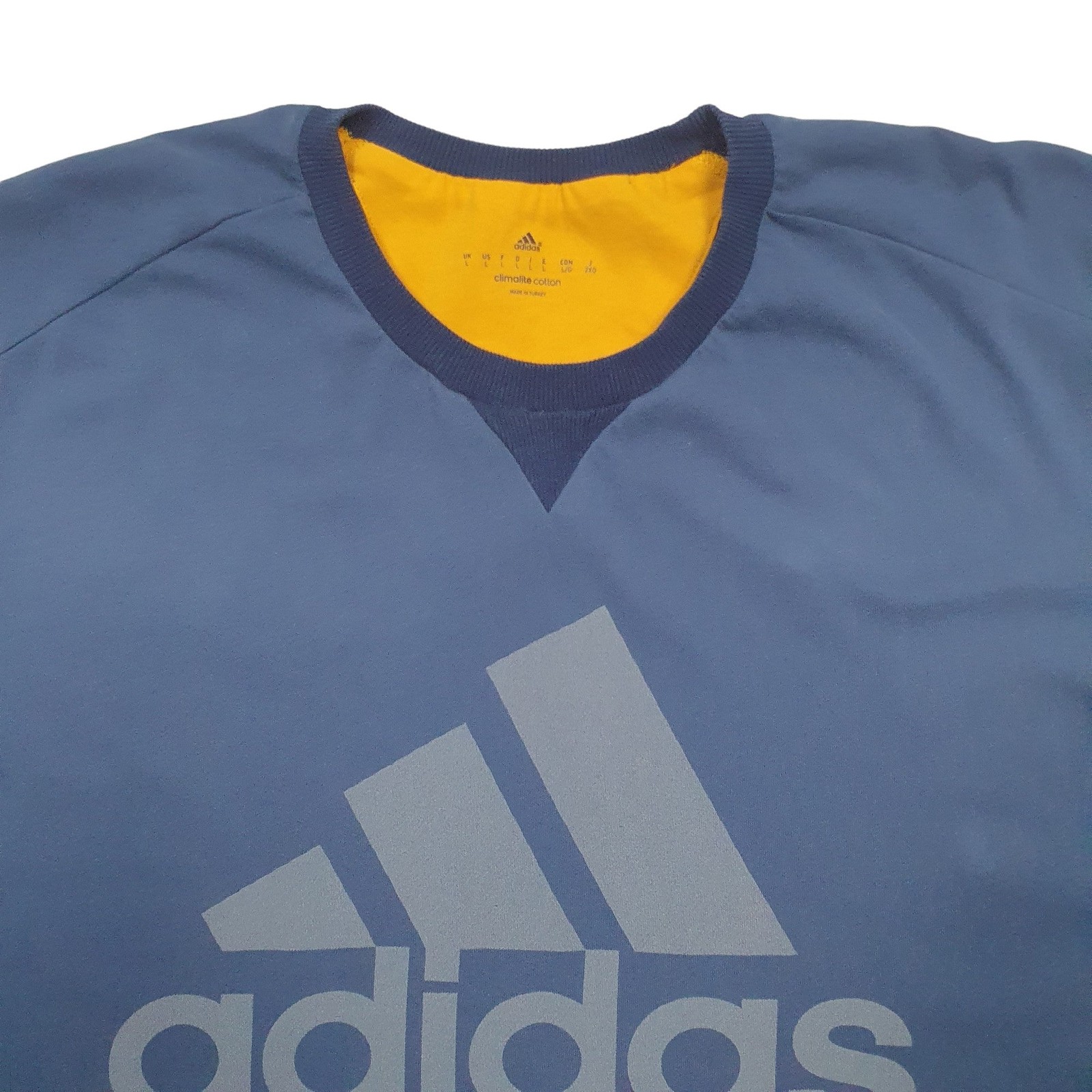 ADIDAS Blue T Shirt Tee Spellout Climalite Short Sleeve Cotton Blend Mens L image 3