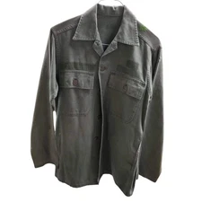 Vintage Military Style Button Up Shirt Olive Green Long Sleeve Menswear