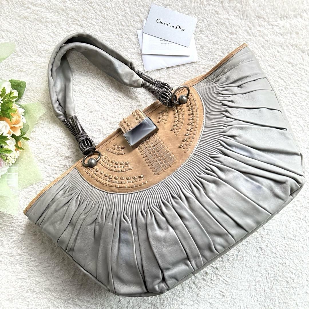 Vintage Dior Galliano Pleated Leather Handbag Rare Pre-Owned