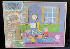 Peppa Pig 5 Wood Spin Master Puzzles in Wooden Storage Box